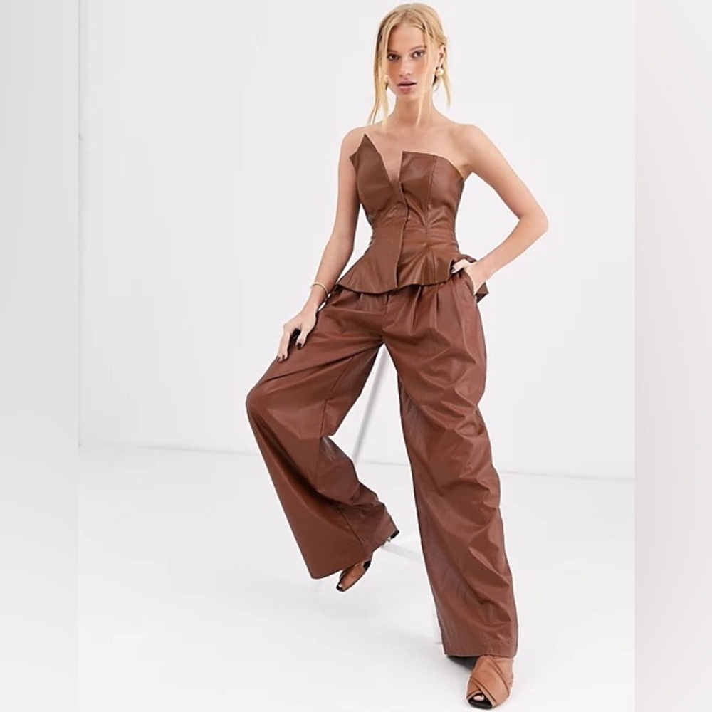 Simonett Kasavra PU Bandeau Peplum Top
